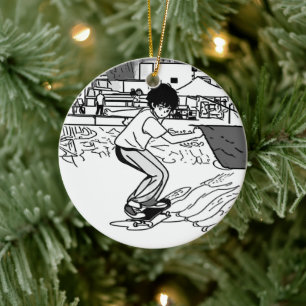 Skateboard-trick - Ung skateboardåkare Julgransprydnad Keramik