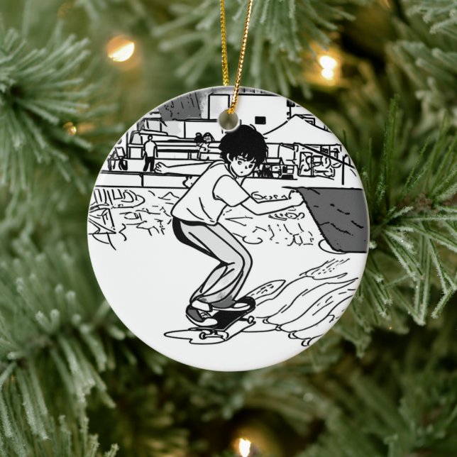 Skateboard-trick - Ung skateboardåkare Julgransprydnad Keramik (Träd)