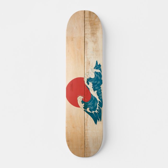 Skateboard vague japonaise sur bois (Framsida)