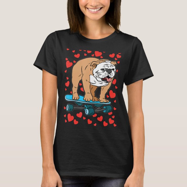 Skateboard Valentines day Cute Hund Puppy L T Shirt (Framsida)