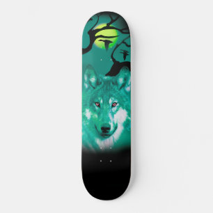 Skateboard+Varg+Vattenfärg+grönt+blå+modern Mini Skateboard Bräda 18,5 Cm