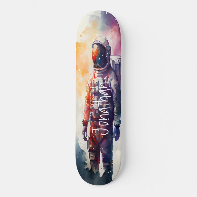Skateboard Watercolor Astronaut (Framsida)