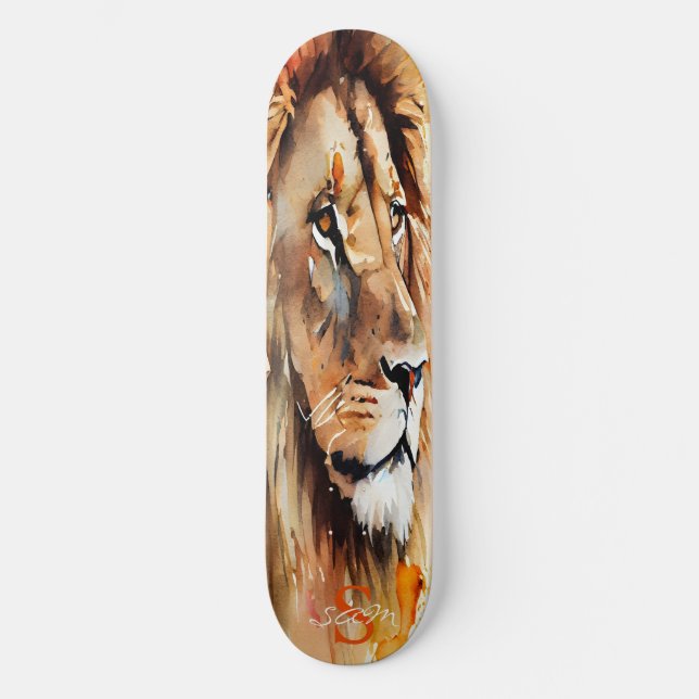 Skateboard Watercolor Golden Lejonare Kung (Framsida)