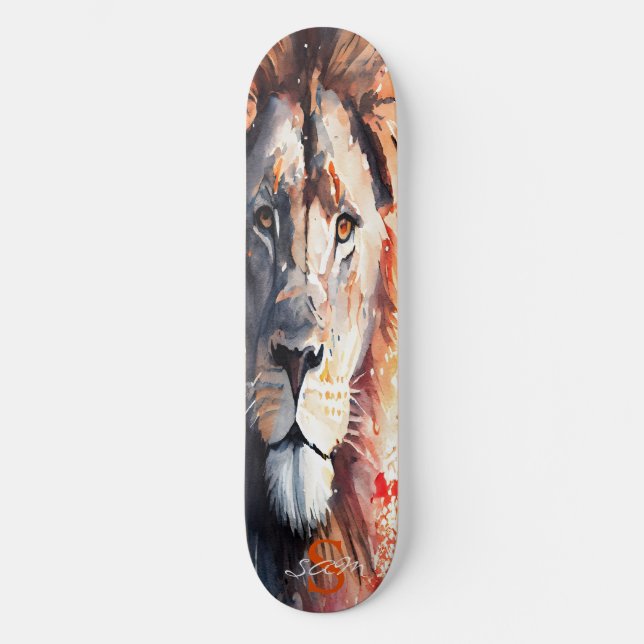 Skateboard Watercolor Lejonare Kung (Framsida)