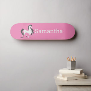 Skateboard White Horse Rosa Glitter
