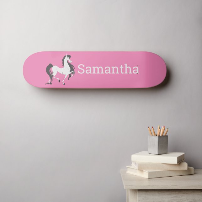 Skateboard White Horse Rosa Glitter (Väggkonst (Horz))