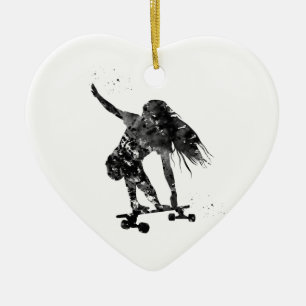 Skateboardåkare, skateboard julgransprydnad keramik