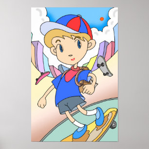 Skateboardåkare susar genom gatorna i staden. poster
