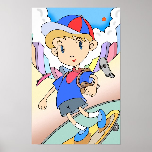 Skateboardåkare susar genom gatorna i staden. poster (Framsidan)