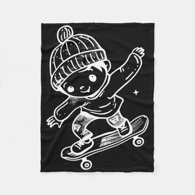 Skateboardande Kid Komisk Fritidssport  Fleecefilt (Framsidan)