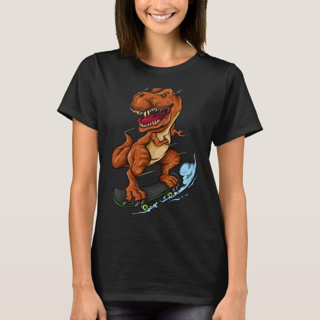 Skateboardande T-Rex - Söt Trex Dinosaurie Skatebo T Shirt (Framsida)