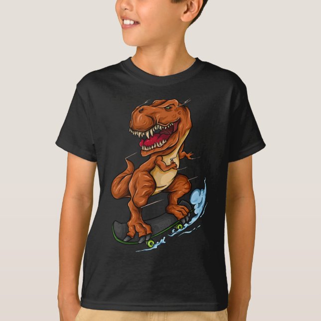 Skateboardande T-Rex - Söt Trex Dinosaurie Skatebo T Shirt (Framsida)