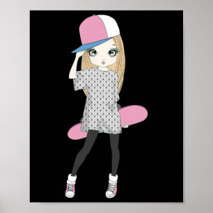 Skateboardande tjejer åker skateboard gör en kickf poster