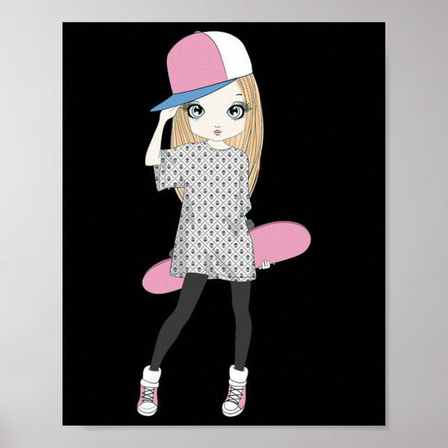 Skateboardande tjejer åker skateboard gör en kickf poster (Framsidan)