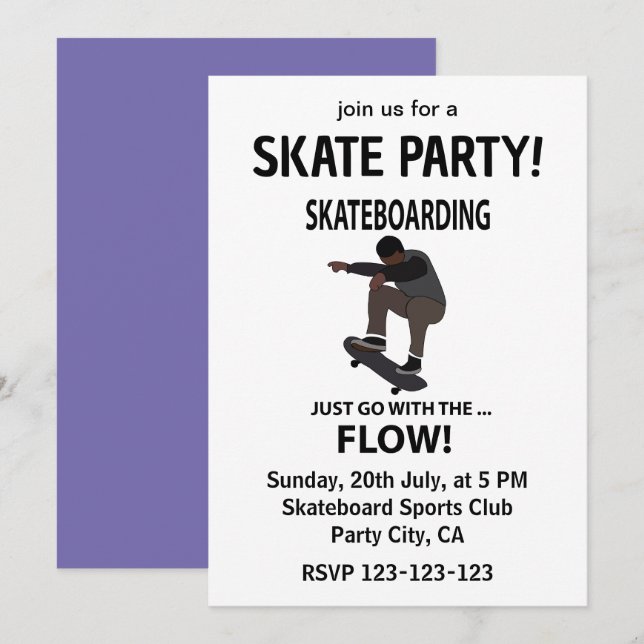 Skateboardationen går bara med flödesskateboardern inbjudningar (Fram/baksida)