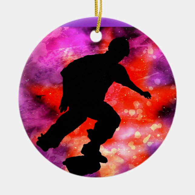 Skateboarder i kosmiska moln julgransprydnad keramik (Framsidan)