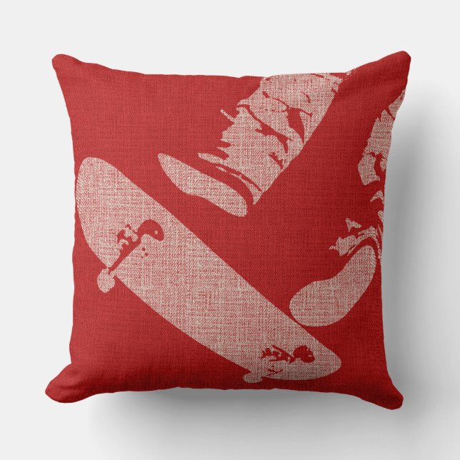 SkateBoarder Image Reverse Red/White Throw Pillow Kudde (Framsida)