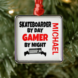 Skateboarder Kärlek spelar videospel Julgransprydnad Metall