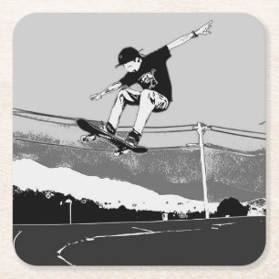Skateboarder Komma Luft - Skateboarderdesign Underlägg Papper Kvadrat