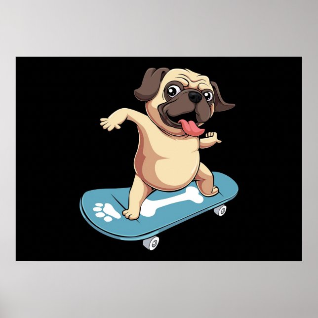 Skateboarder Pug Skateboarding Poster (Framsidan)