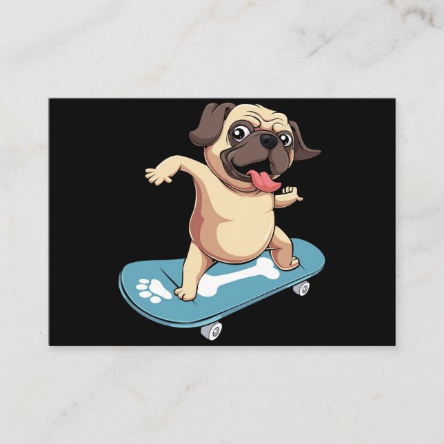 Skateboarder Pug Skateboarding Visitkort (Framsida)