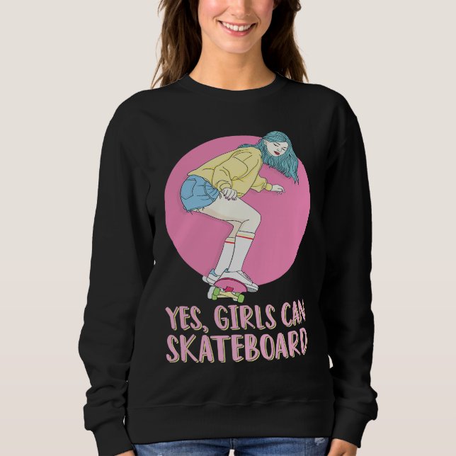 Skateboarder Skater Girl 80s Pastel Yes Girls Can  T Shirt (Framsida)