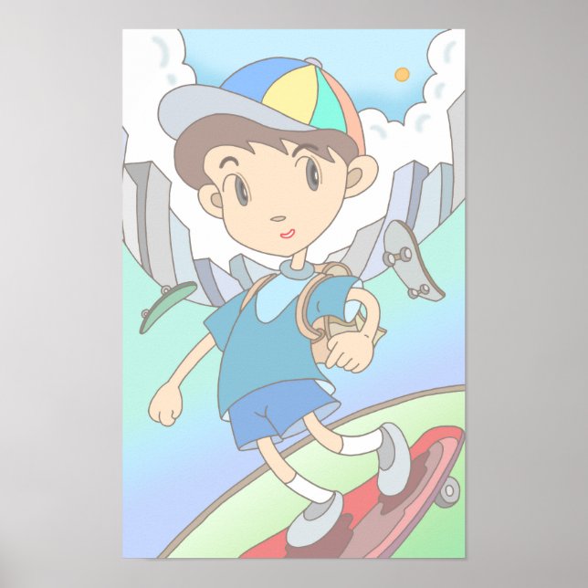 Skateboarder speeds through the city streets. poster (Framsidan)