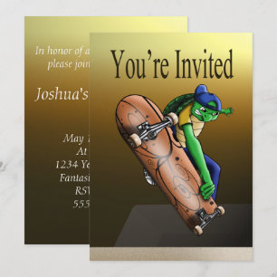 Skateboarder Turtle Birthday Inbjudningar