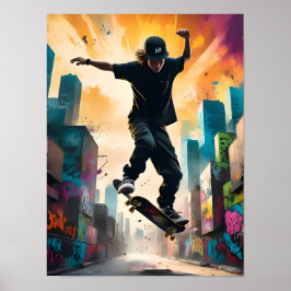 Skateboarder under flygning - Dynamic Mid-Luft Tri Poster