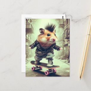 Skateboardhamster i Sten i läder Jacka Vykort