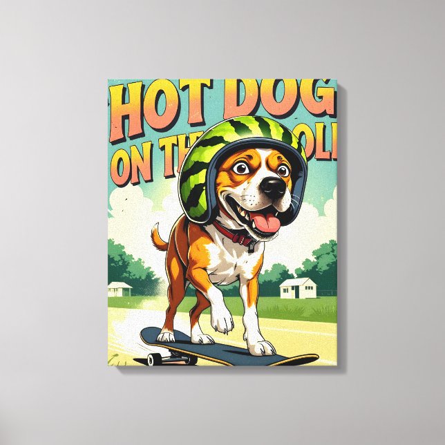 Skateboardhund sommar rolig retro strand  canvastryck (Framsida)