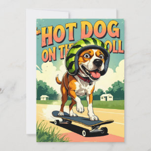 Skateboardhund sommar rolig retro strand julkort