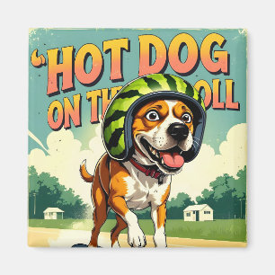 Skateboardhund sommar rolig retro strand magnet
