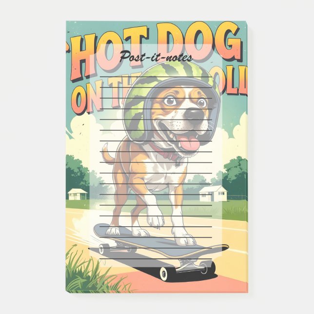 Skateboardhund sommar rolig retro strand  post-it block (Framsida)
