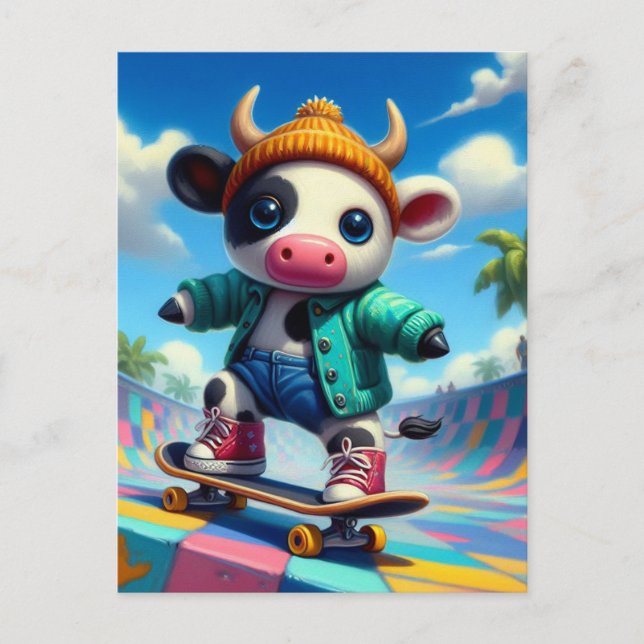 Skateboarding Adsible Cow Vykort (Framsida)