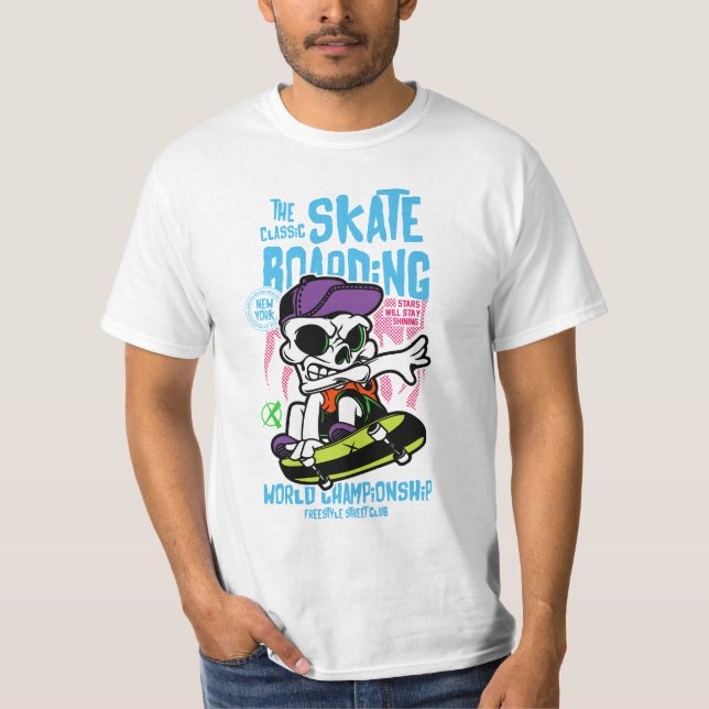 Skateboarding älskare | Skull med Skater av sockel T Shirt (Framsida)