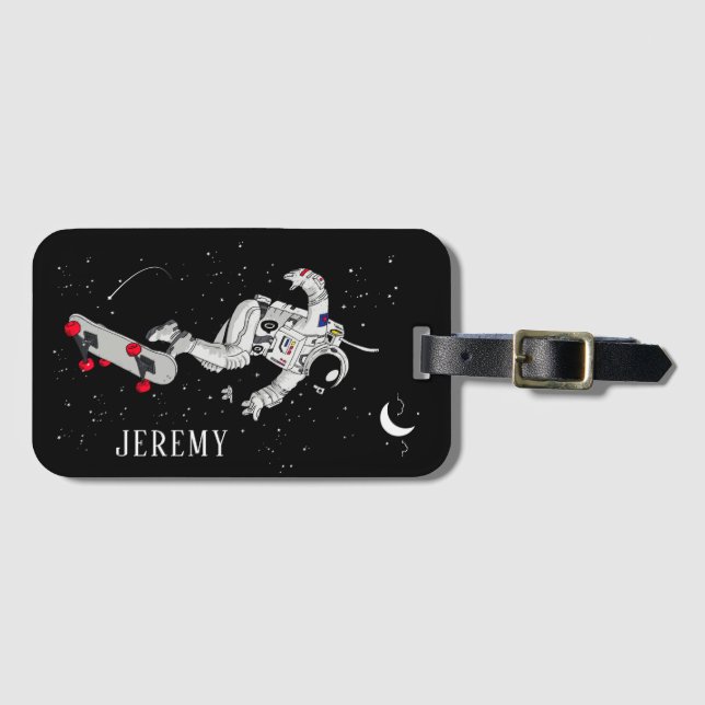 Skateboarding Astronaut Luggage Tag Bagagebricka (Framsida horisontal)