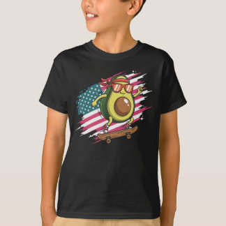 Skateboarding Avocado USA Flag Funny Skater Design T Shirt