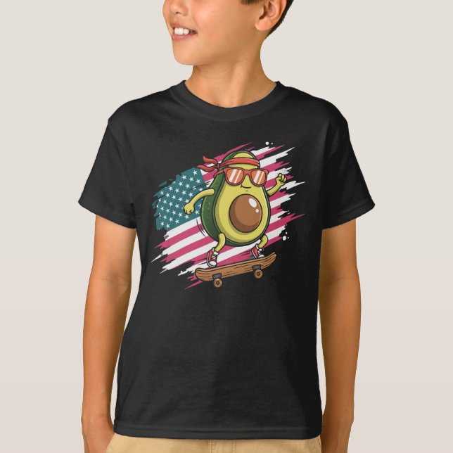 Skateboarding Avocado USA Flag Funny Skater Design T Shirt (Framsida)