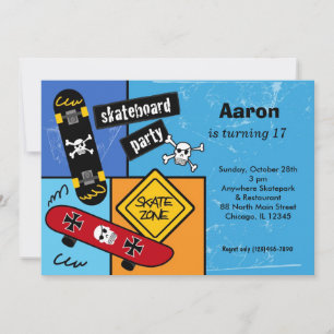 Skateboarding Birthday (Light Blue) Inbjudningar