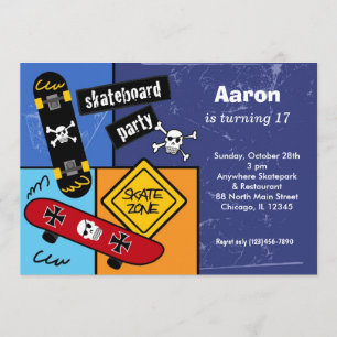 Skateboarding Birthday (Navi Blue) Inbjudningar