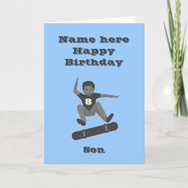 Skateboarding Boy, son Birthday Card add namn age Kort (Framsida)