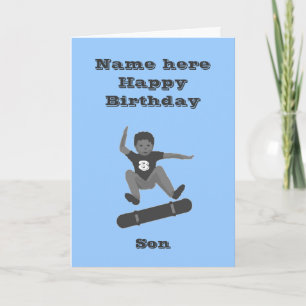 Skateboarding Boy, son Birthday Card add namn age Kort