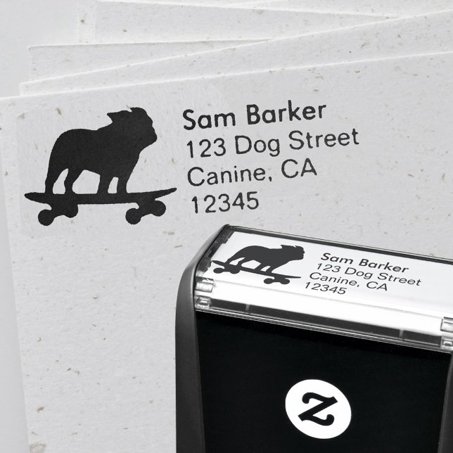 Skateboarding Bulldog Silhouette Returadress Självfärgande Stämpel (Skapare uppladdad)