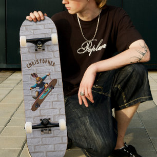 Skateboarding Bunny Rabbit Brick Wall Namn Mini Skateboard Bräda 18,5 Cm