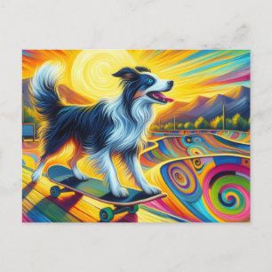 Skateboarding Colorful Surreal Gräns Collie Vykort