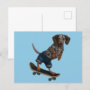 Skateboarding Dachshund Vykort