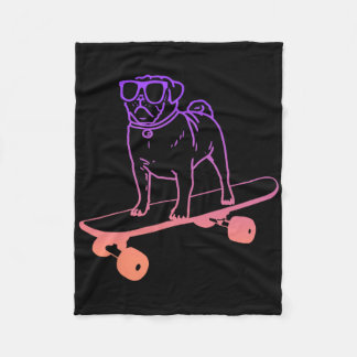 Skateboarding Dog Pug On Skateboard Skateboarder M Fleecefilt