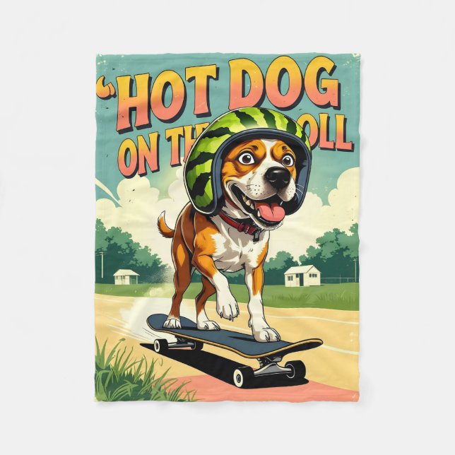 Skateboarding Dog Summer Funny Retro Beach  Fleecefilt (Framsidan)