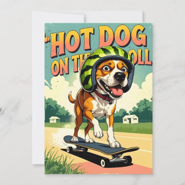 Skateboarding Dog Summer Funny Retro Beach  Julkort (Framsida)
